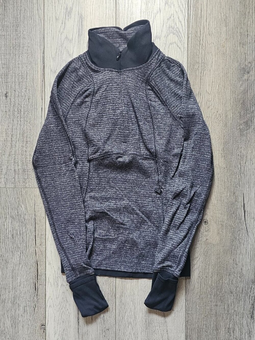 Lululemon Heathered Black Gray Funnel Neck Half Zip Pullover Top